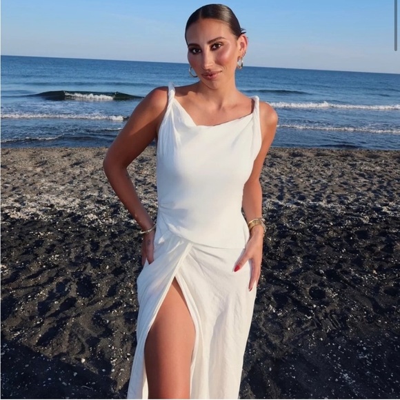 ZARA WOMAN SLEEVELESS ZW COLLECTION DRAPED LINEN BLEND DRESS WHITE 2965/120 - Picture 2 of 5